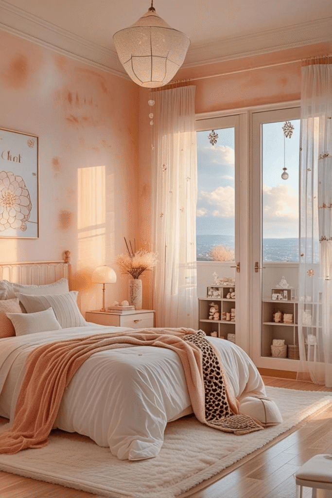 Soft Peach Bedroom Ideas with Natural Light Design