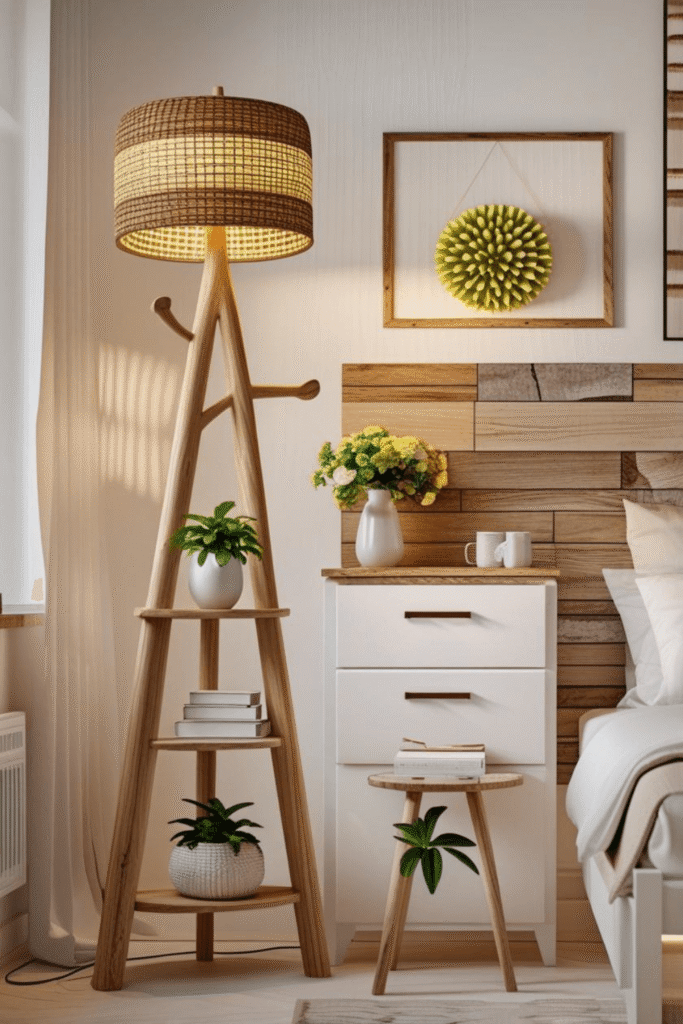 Space Saving Tree Shaped Floor Lamp with Storage Shelves