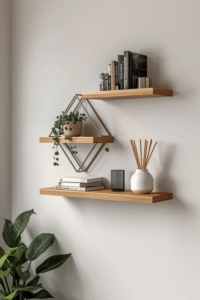 Stylish Geometric Wall Shelf Decor with Indoor Plants
