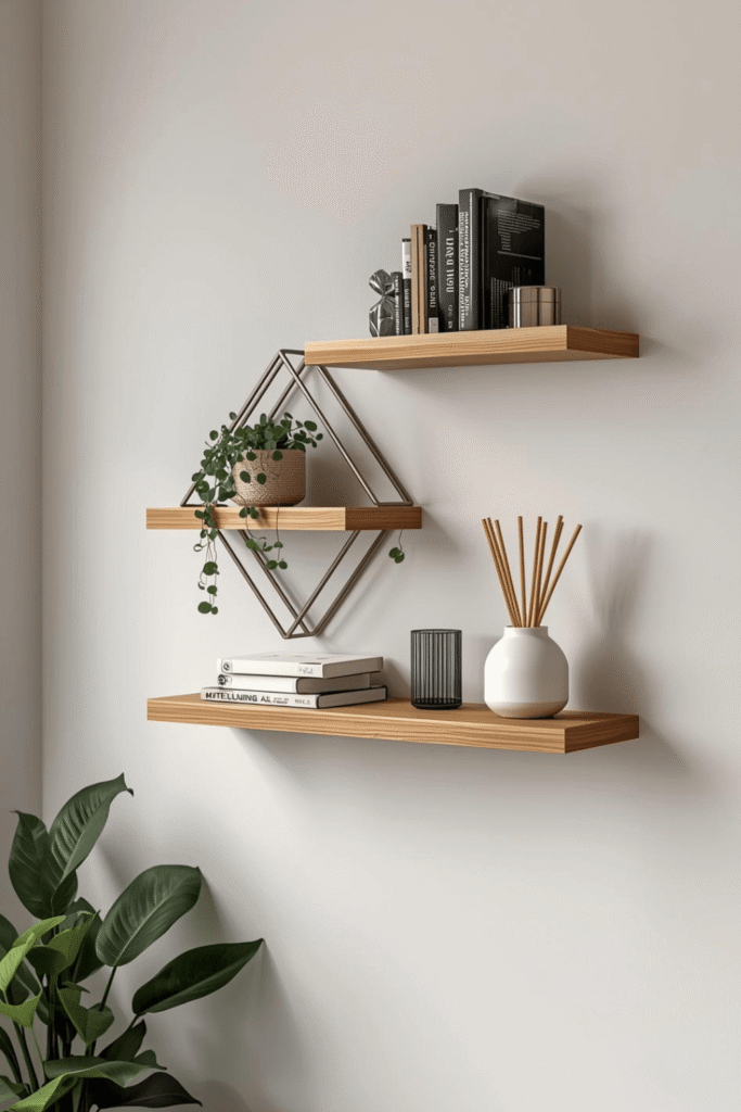 Stylish Geometric Wall Shelf Decor with Indoor Plants