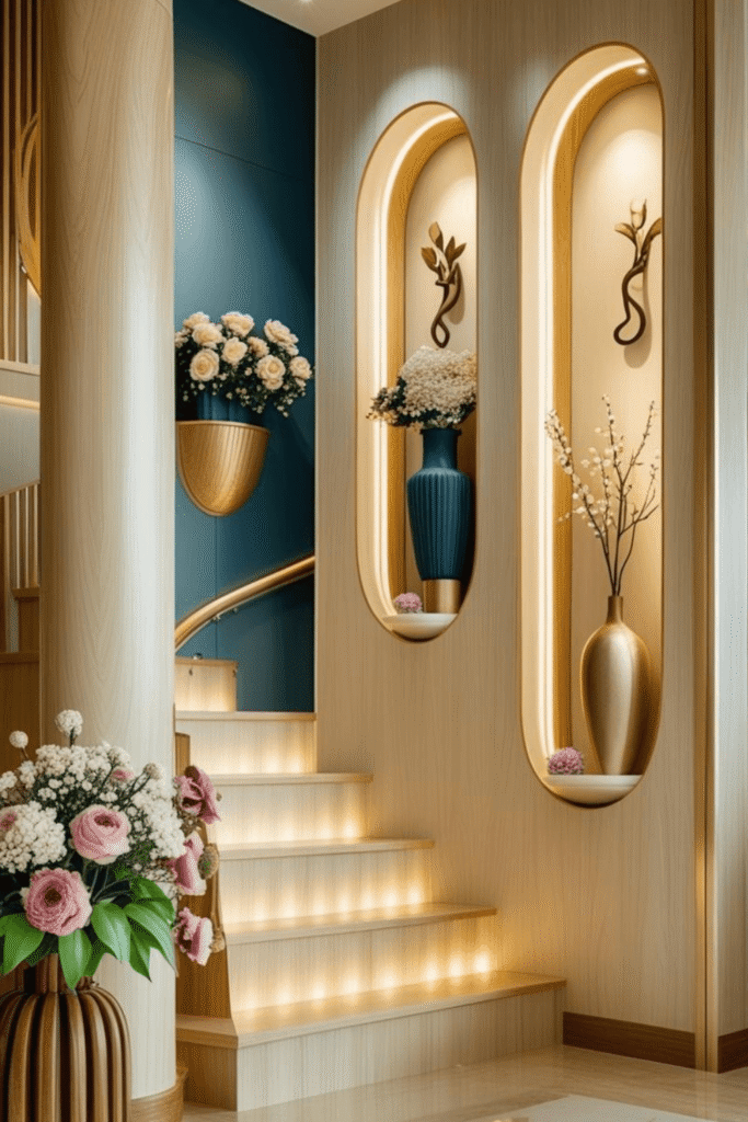 Stylish Staircase Interior Decor with Wall Display Niches