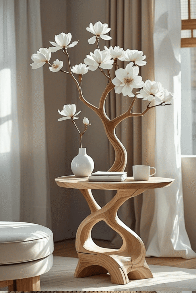 Tree Shaped Wooden Side Table Design for Modern Living Rooms