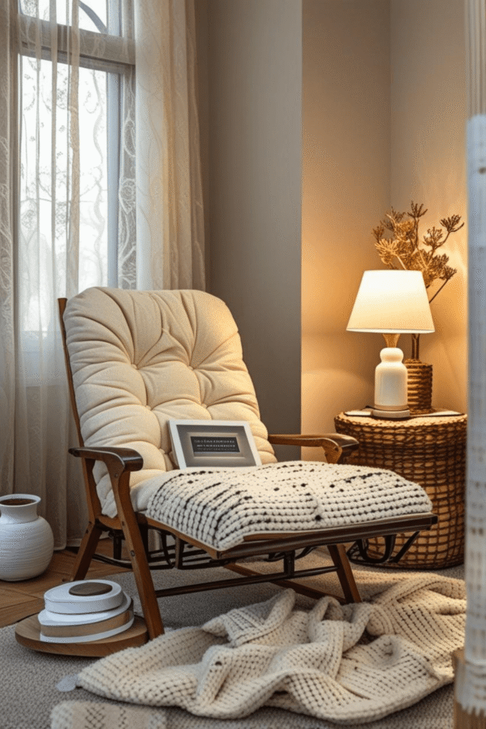 Cozy Window Reading Nook With Comfortable Armchair And Soft Lighting