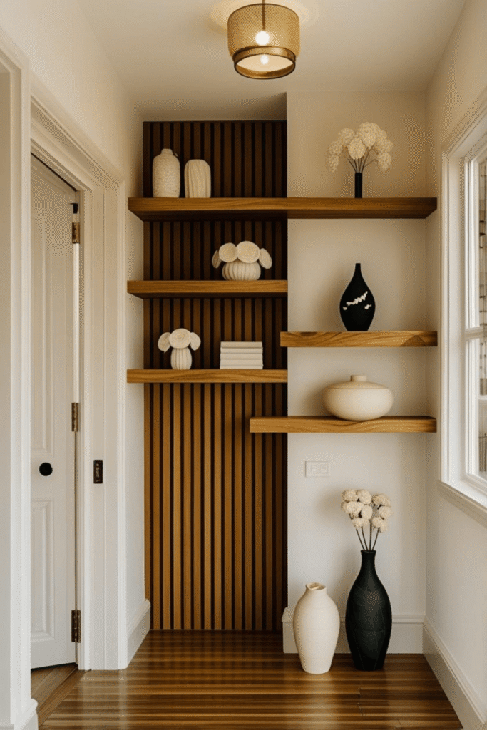Warm Wooden Shelves for Natural Balance