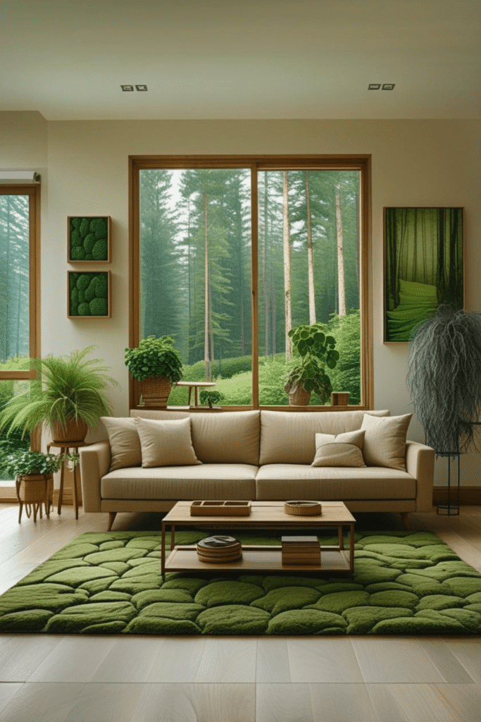 Nature Inspired Living Room Decor Ideas with Green Accents