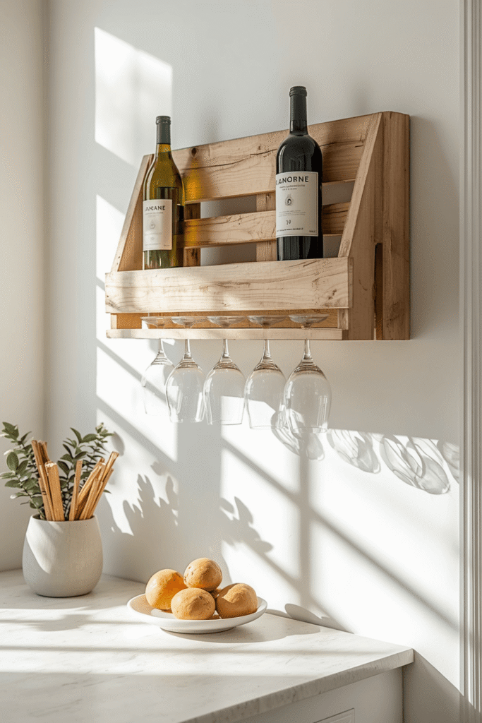 Minimalist Wooden Wine Rack Wall Shelf Scandinavian Home Decor Space-Saving Kitchen Storage Idea