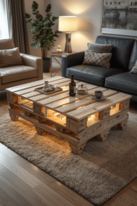 Rustic Pallet Coffee Table with LED Lighting – Cozy DIY Living Room Idea