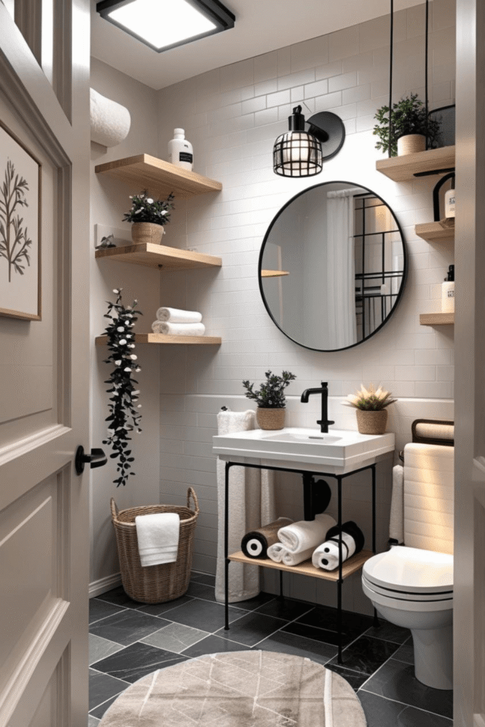 Stylish Small Bathroom Ideas with Patterned Floor Tiles