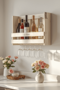 White Wooden Wine Rack Wall Shelf Farmhouse Kitchen Decor Elegant Space-Saving Storage Trend
