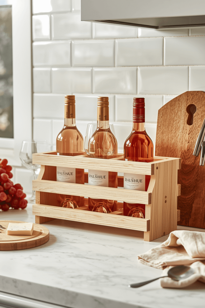 Wooden Wine Bottle Holder Crate Rustic Kitchen Counter Decor Modern Minimalist Storage Trend