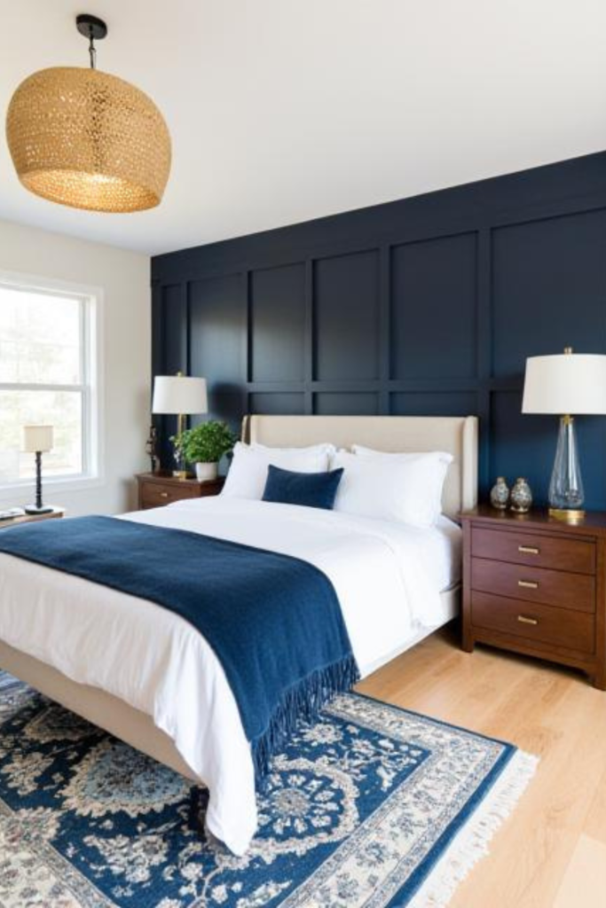 1. Moody Navy Blue Walls With Warm Edison Lighting