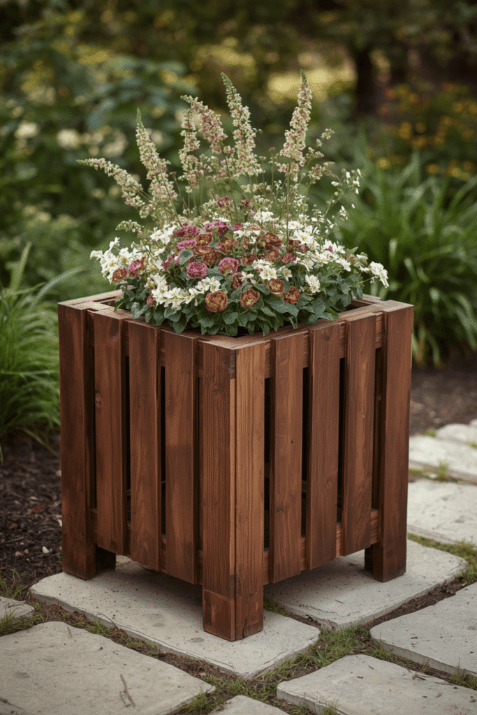 11. Natural Wood Stained Planter
