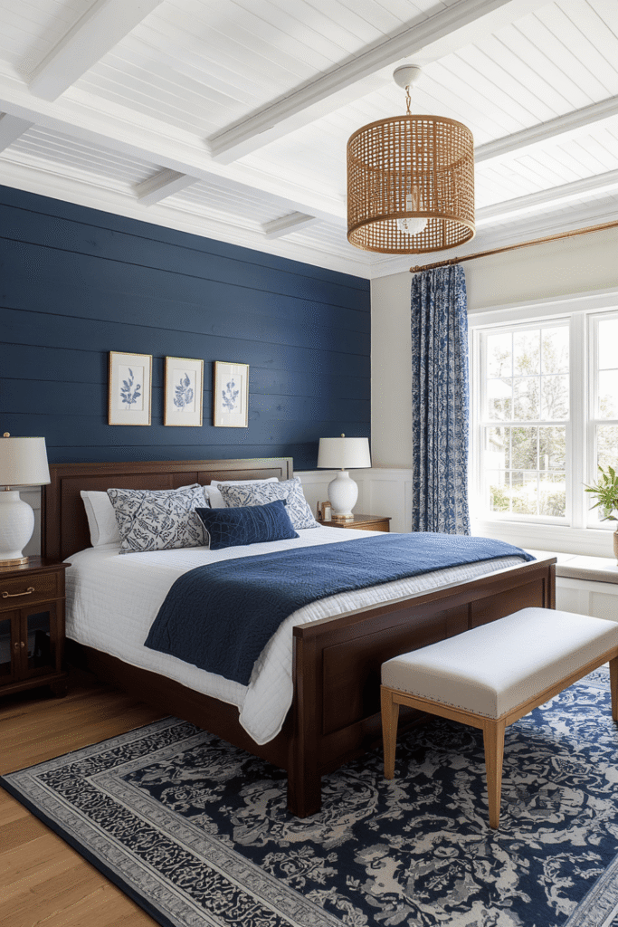 12. Navy Blue and White Bedroom for a Fresh Classic Look