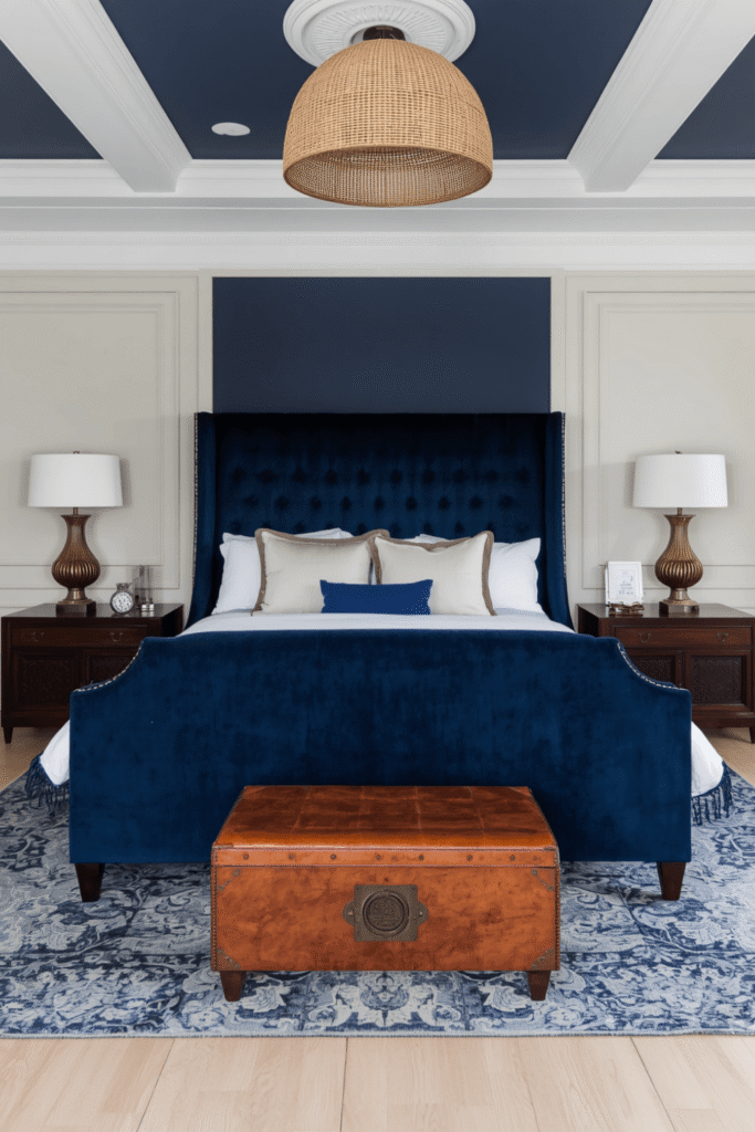 13. Luxury Navy Blue Bedroom Decor With Statement Furniture