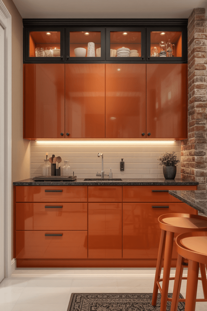 16. Orange Kitchen Cabinets Ideas Beyond the Standard Paint Job