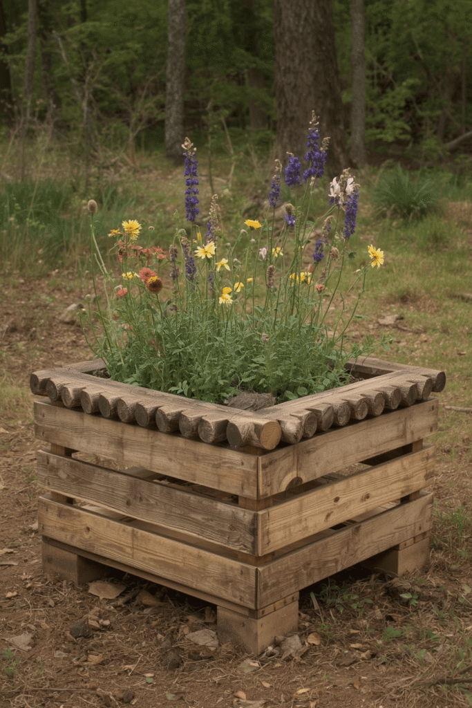 16. Rustic Log-Edge Pallet Box
