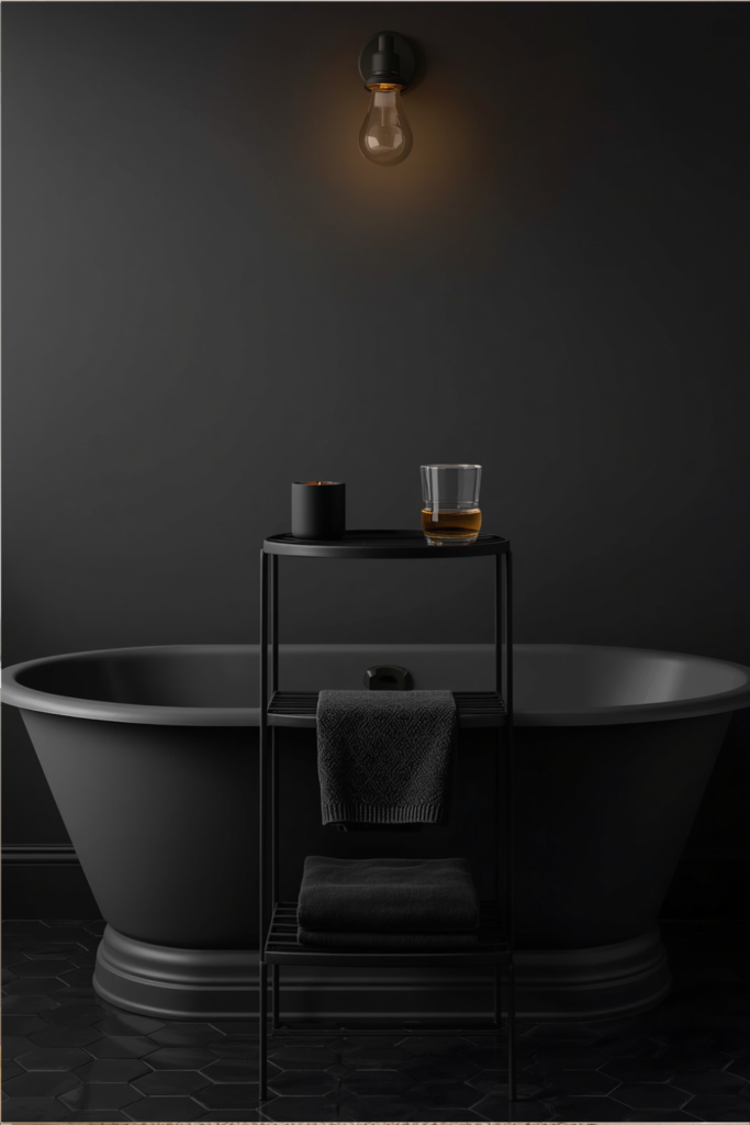 17. Black Matte Steel Bath Caddy by Yamazaki Home