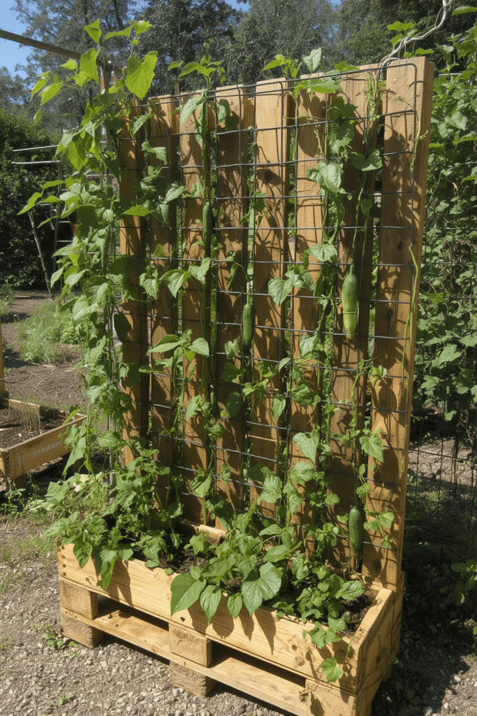 17. Pallet Planter with Built-In Trellis