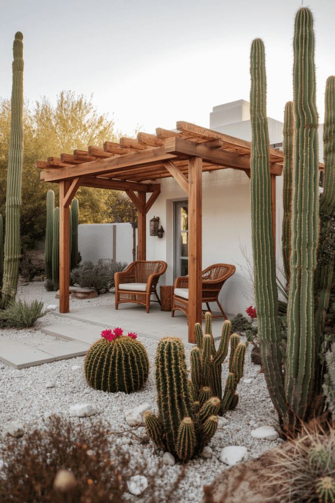 20. Add a Small Seating Spot Under a Shade Structure