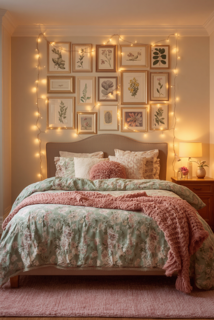 20. Botanical Wall Gallery Above the Bed