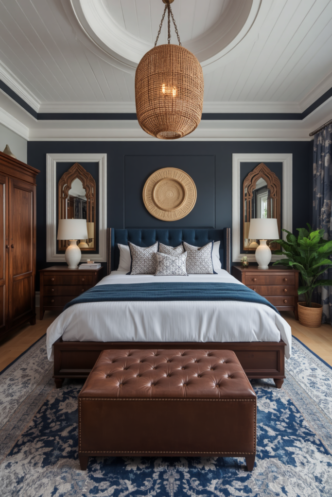 20. Moody Blue Bedroom Aesthetic With Dark Ceiling