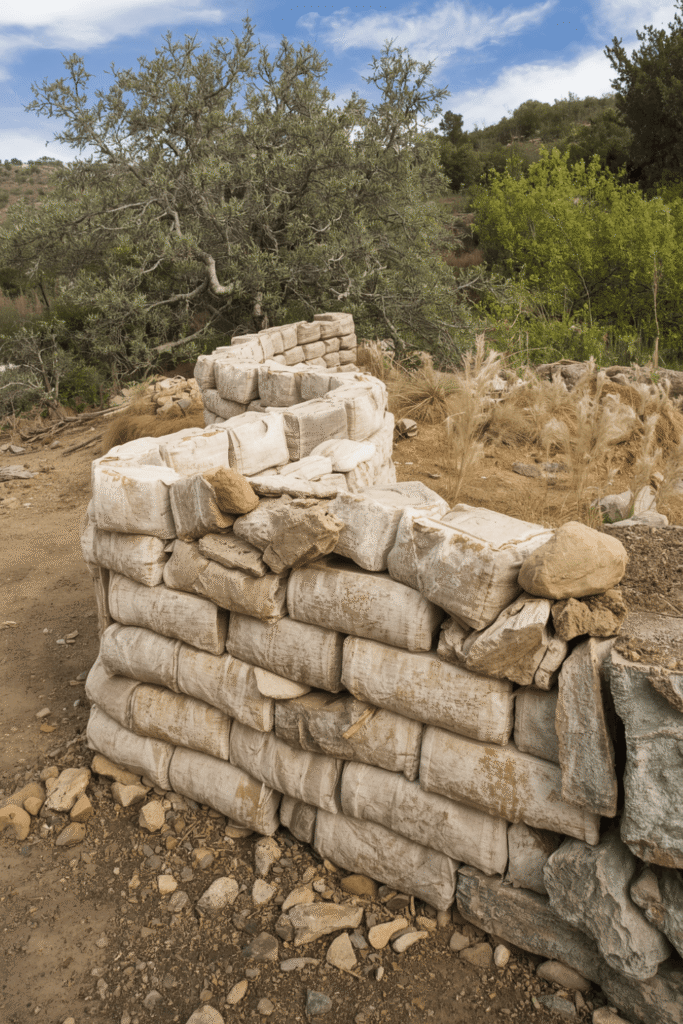 21. Stacked Sandbags with River Rock Face