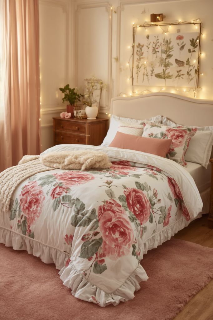 4. Romantic Floral Duvet with Neutral Sheets