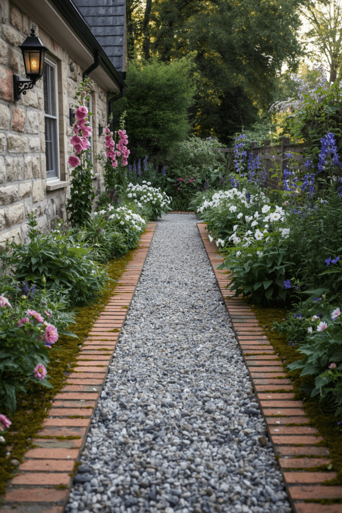 5. DIY Gravel Garden Path with Brick Edging