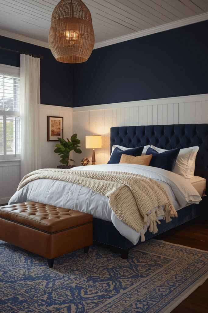 8. Cozy Midnight Blue Bedroom Ideas With Layered Textures