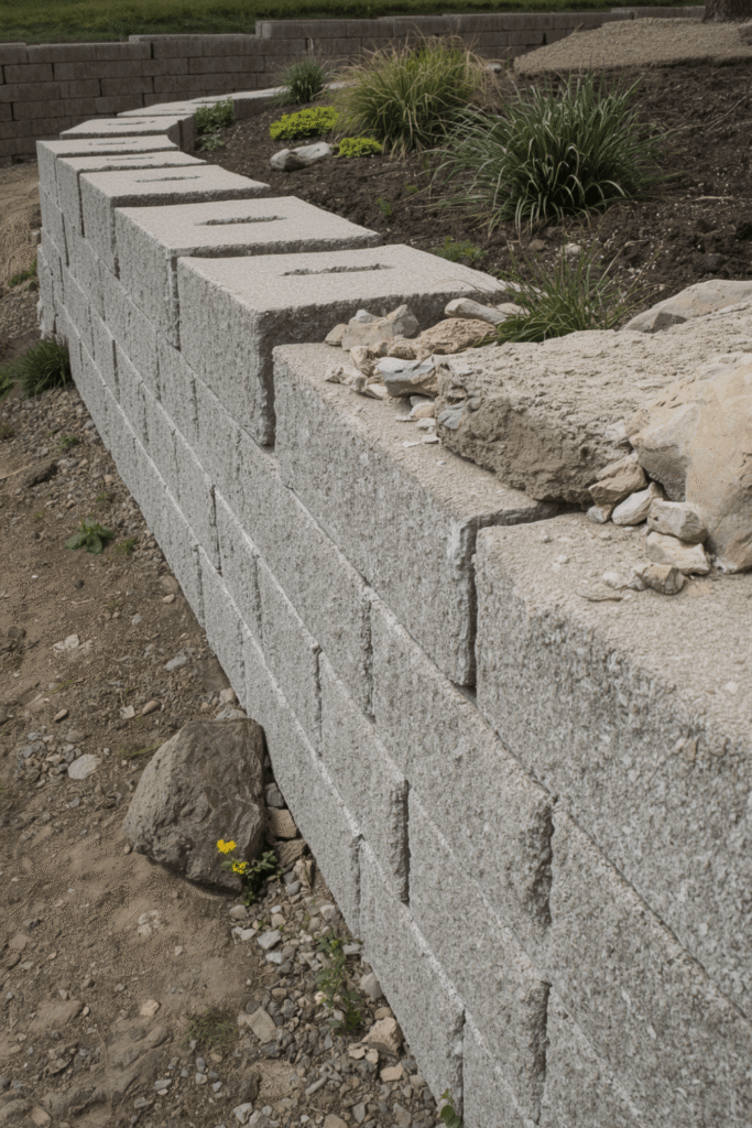 8. Stacked Concrete Retaining Blocks (Interlocking Style)