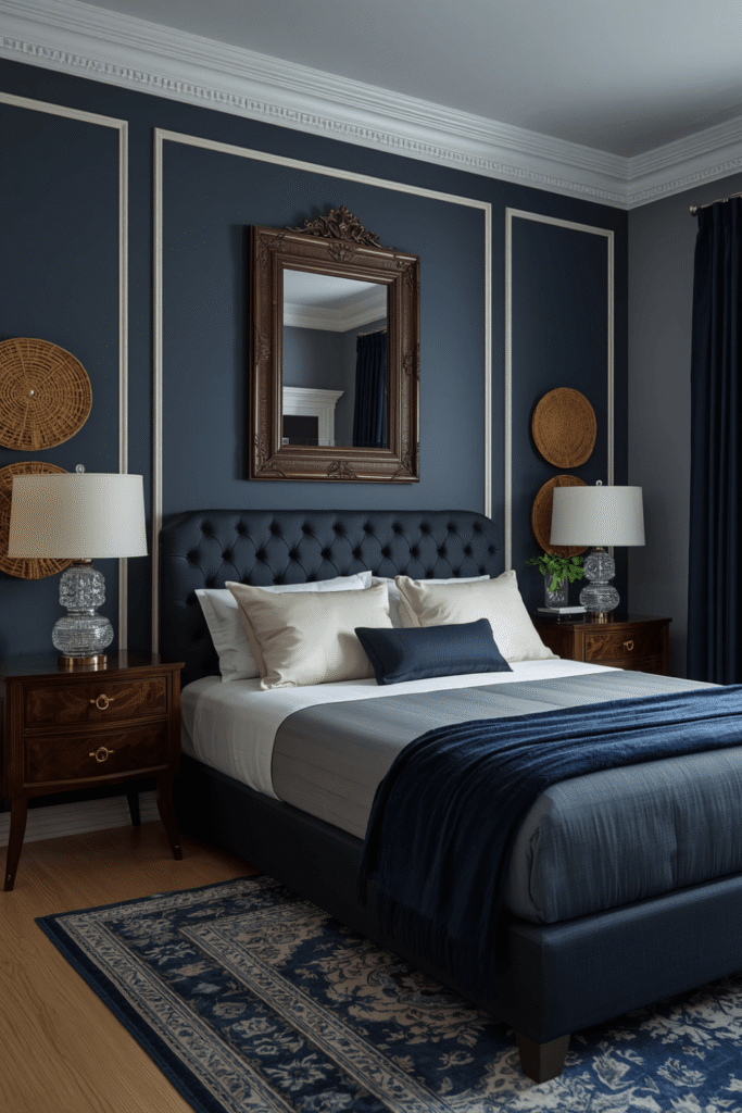 9. Dark Feminine Navy Blue Bedroom Ideas