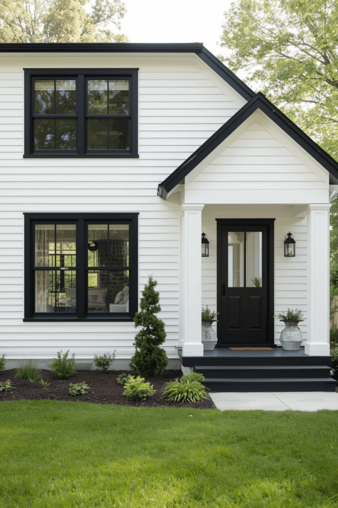 black trim on white house