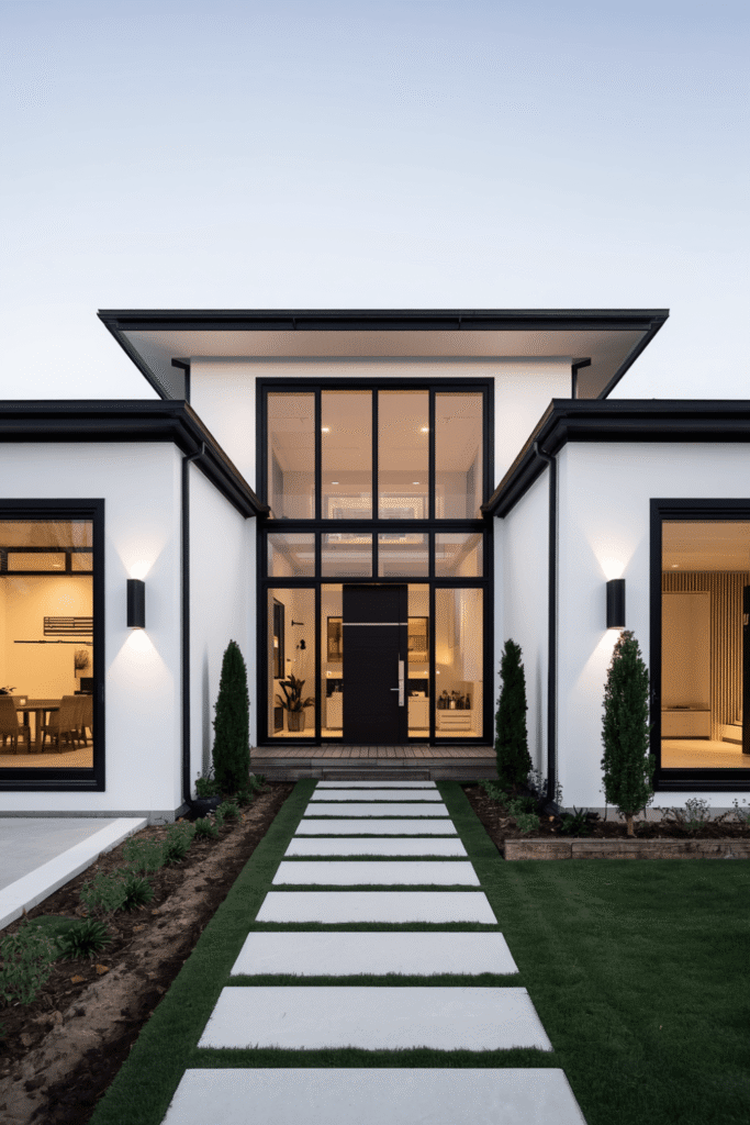 modern white house with black trim