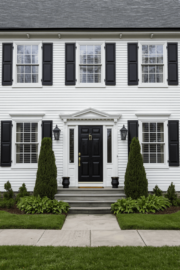 white house with black shutters