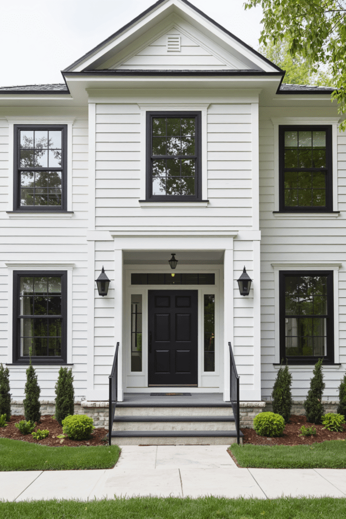 white house with black window frames