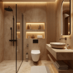 1. Modern Beige Bathroom Balance