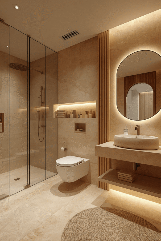 2. Modern Bathroom Ideas Within a Beige Palette