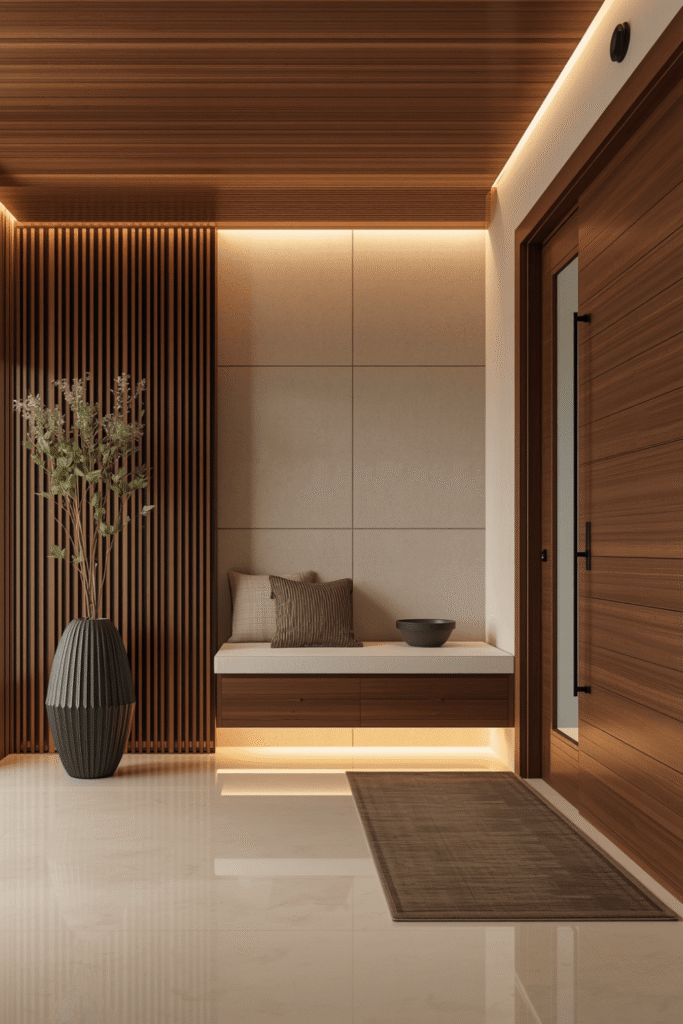 1. Wooden Entryway Bench