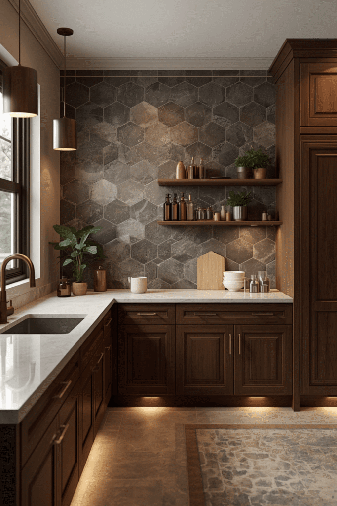 Hexagon Tile Backsplash for Texture and Interest