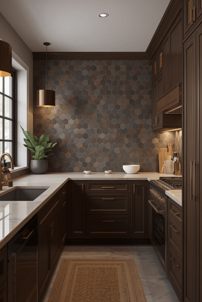 Modern L Shaped Kitchen Layouts With Dark Wood