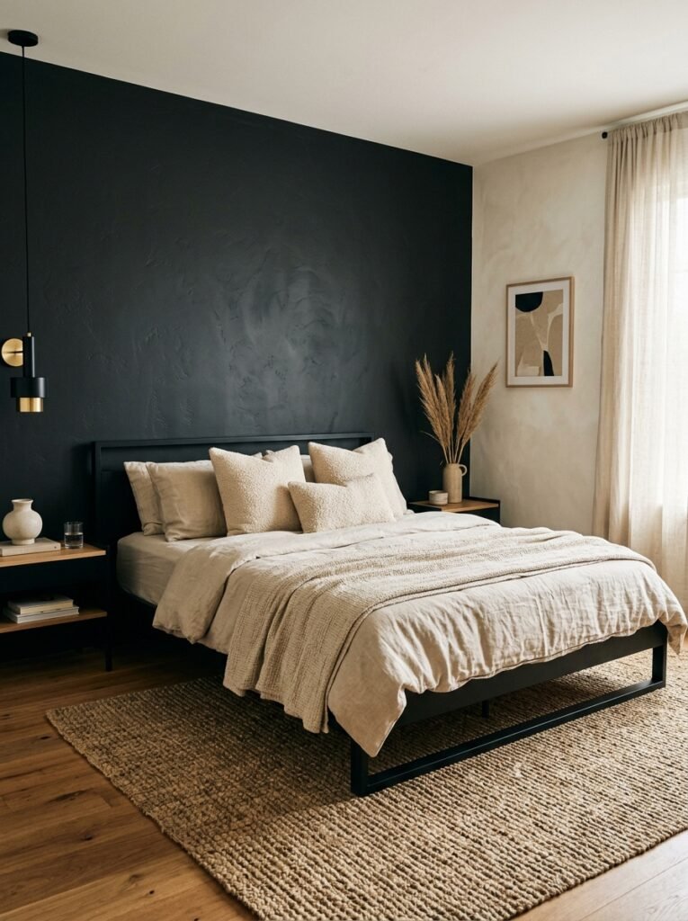 10. Monochrome Black Bedroom Decor with Texture