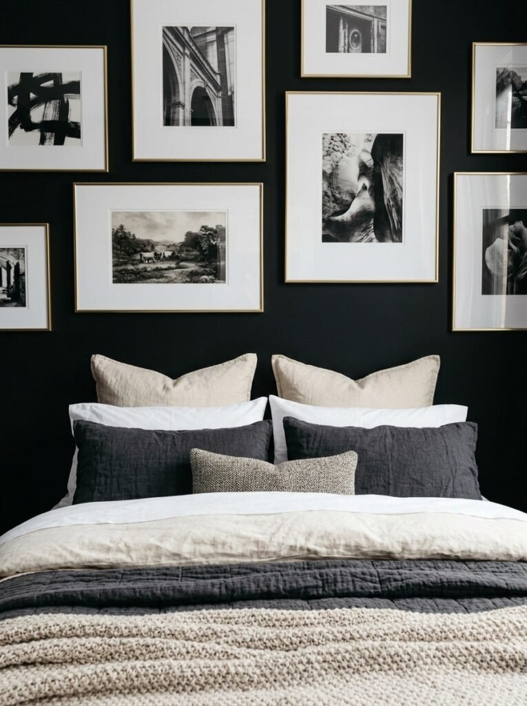 14. Sculptural Lighting in Modern Black Bedroom Design