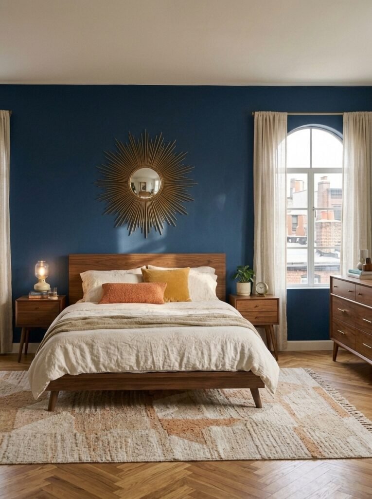 2. Blue Midcentury Bedroom