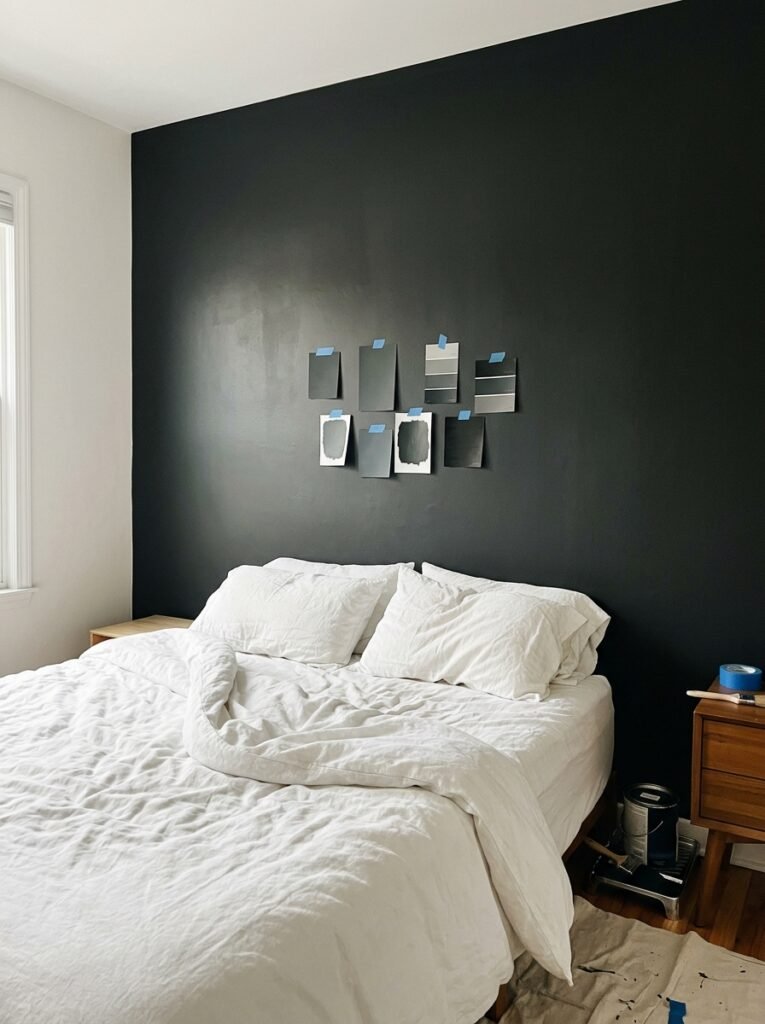 2. Layered Lighting for Cozy Black Bedrooms