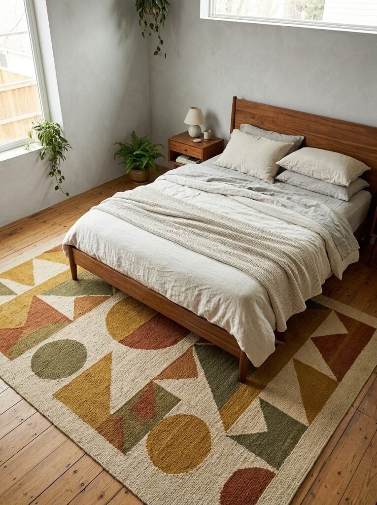 22. Geometric Rug Under the Bed