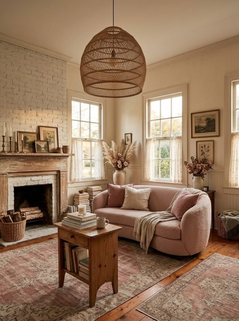 27. Modern Farmhouse with Statement Lighting