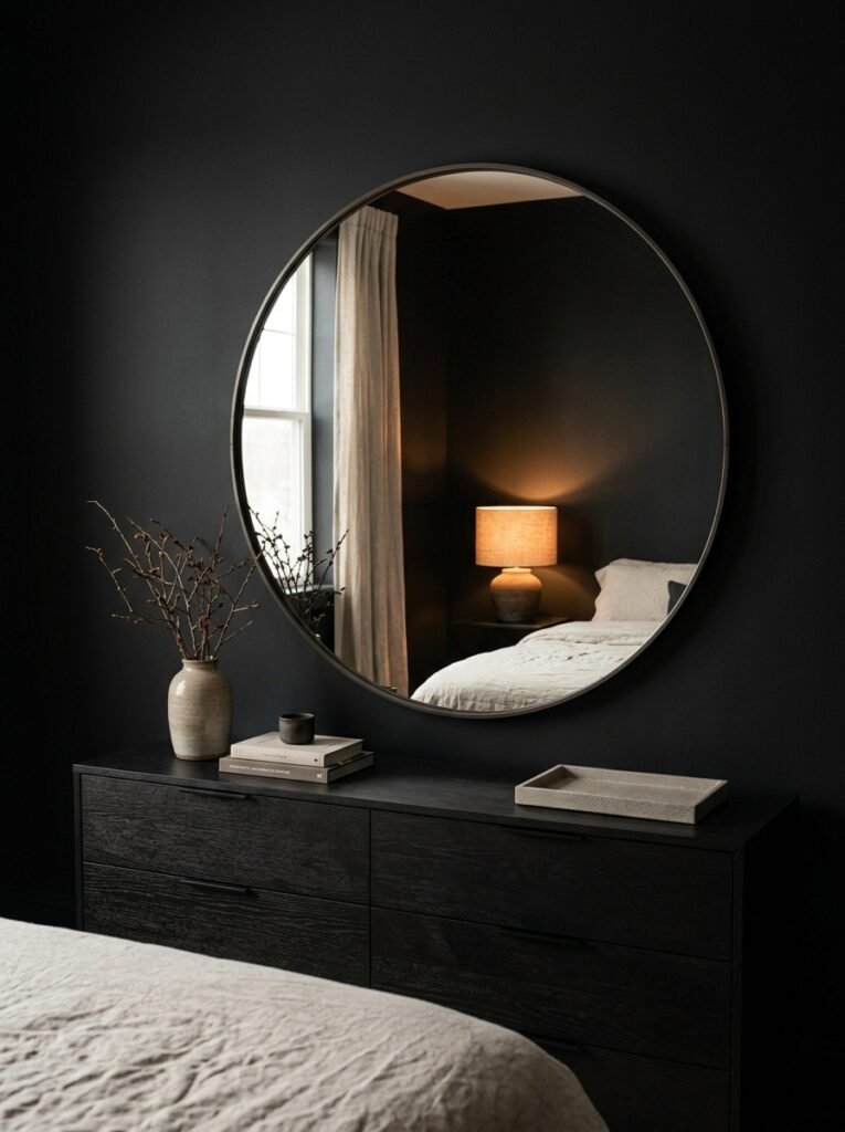 34. Use Strategic Mirrors in Black Bedroom Decoration