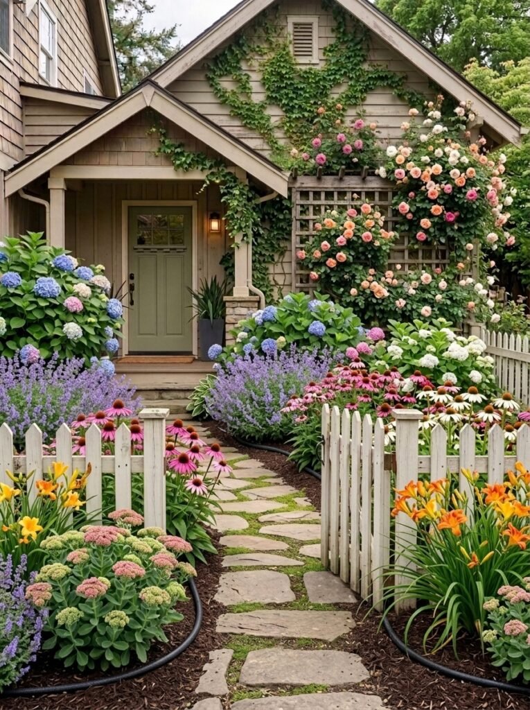 5. An Evergreen Farmhouse Front Yard