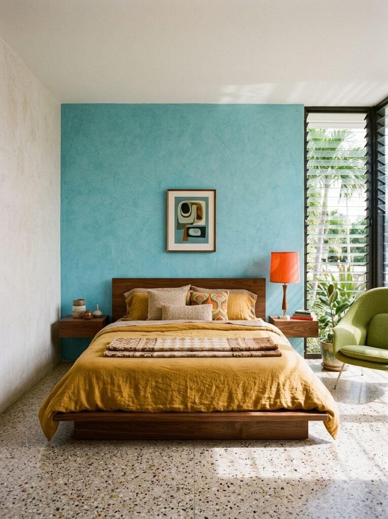 6. Colorful Midcentury Bedroom