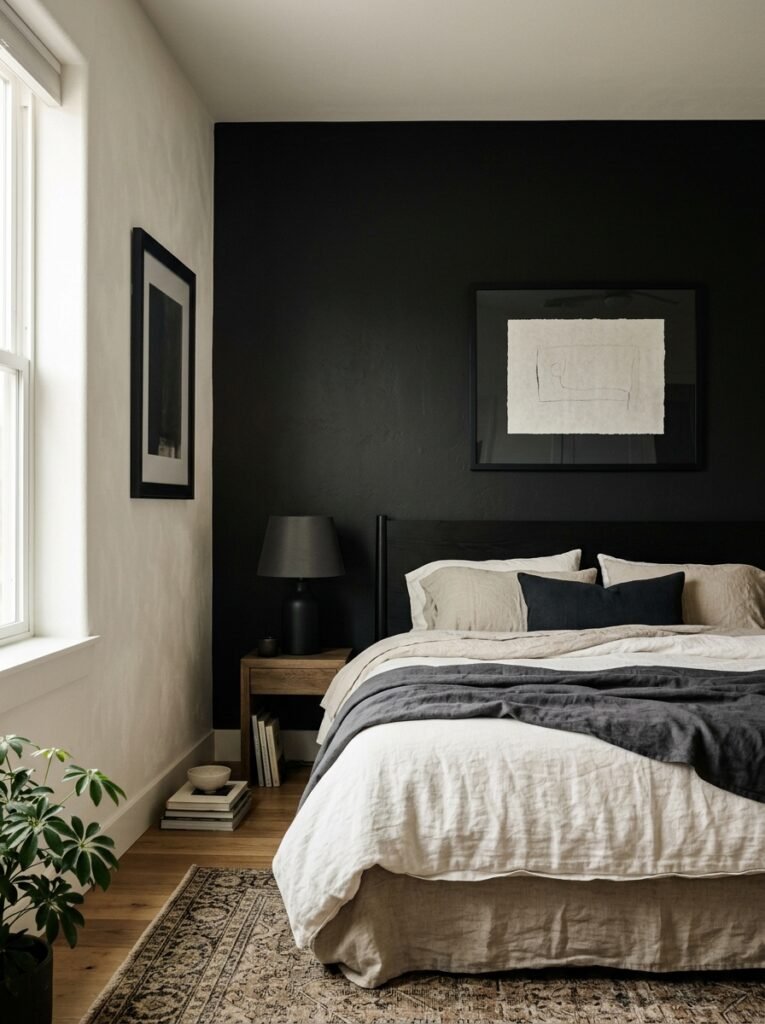 8. Moody Mid-Century Modern Black Bedroom Ideas